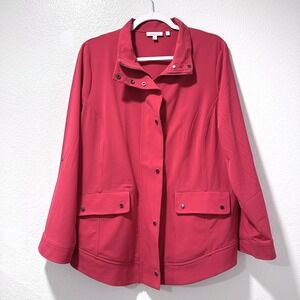 Chico's Size-L (2)Jacket Pink Zip Front Pockets Lightweight Preppy